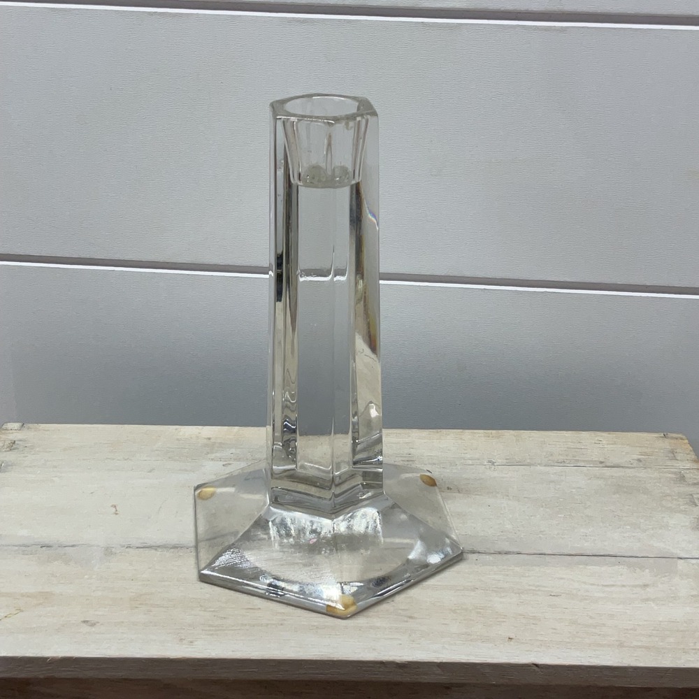 Tiffany & Co Frank Lloyd Wright 1987 Crystal Hexagonal Candlestick Holder 7in